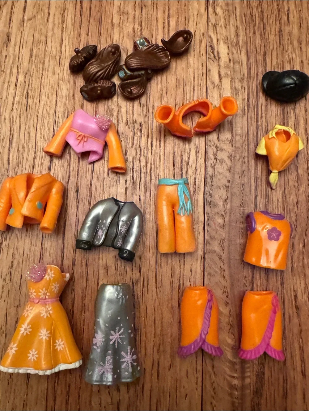 Vintage Y2K Polly Pocket Rubber Clothes/Accessories Lot 20+ Pcs Orange/silver